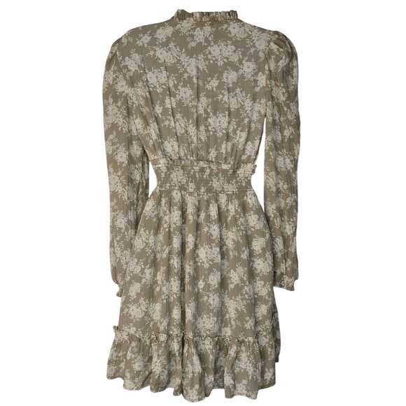 Blu Pepper Floral Long Sleeve Smocked Waist Ruffle Hem Dress M - Picture 3 of 10